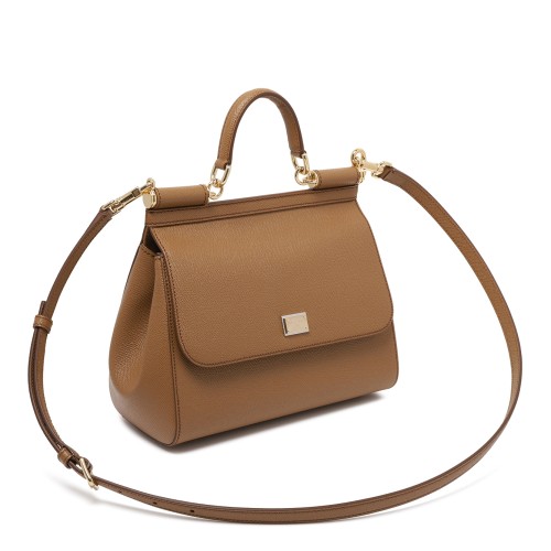 Dolce & Gabbana Caramel Leather Sicily Top-Handle Bag.