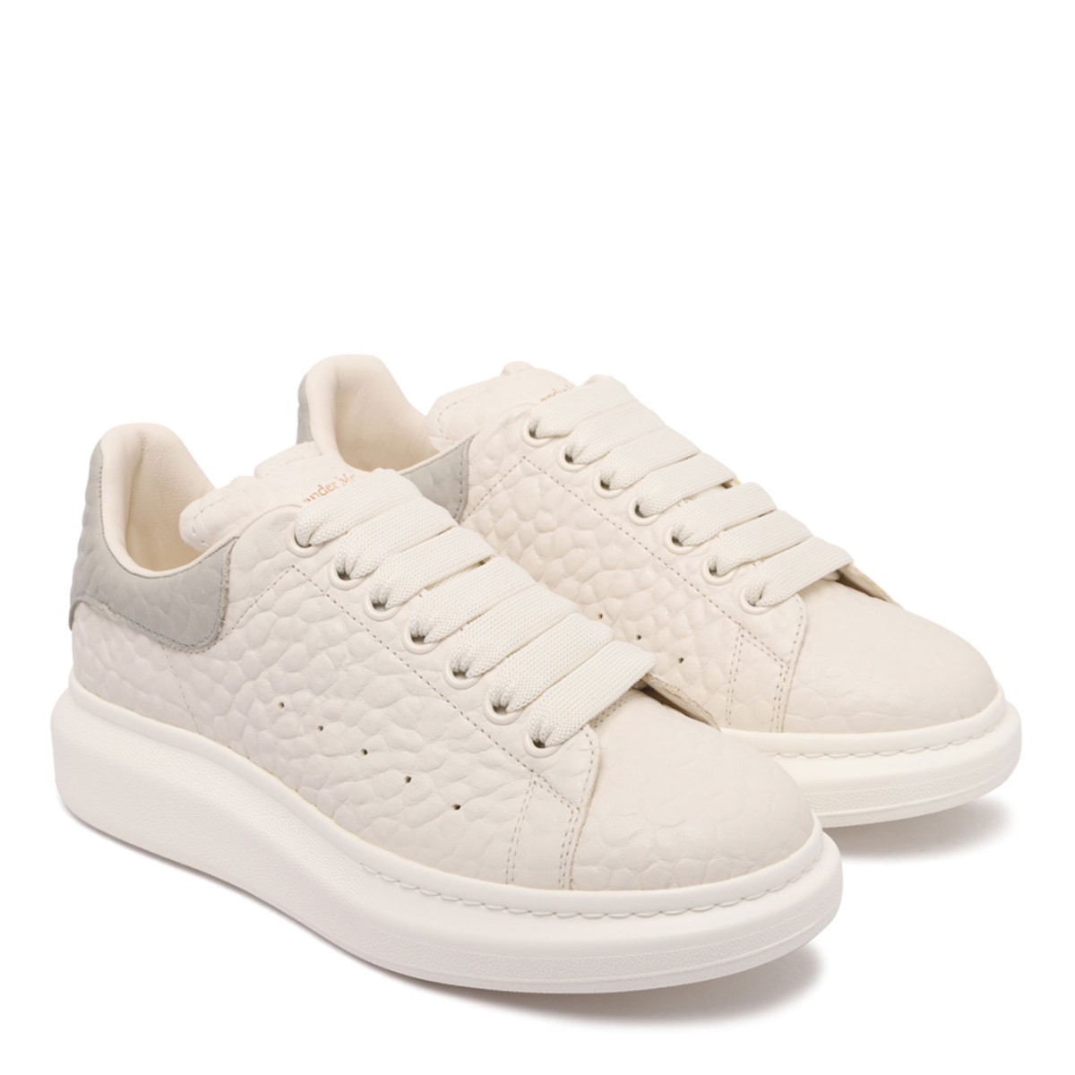 Alexander McQueen White and Silver Grey Oversized Sneakers.
