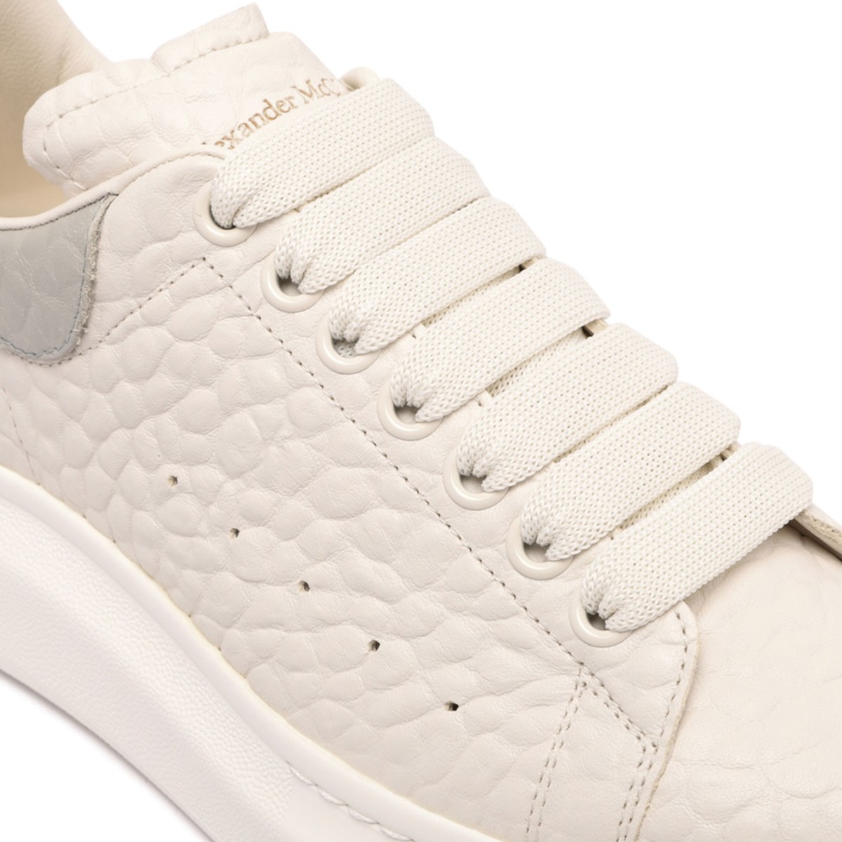 Alexander McQueen White and Silver Grey Oversized Sneakers.