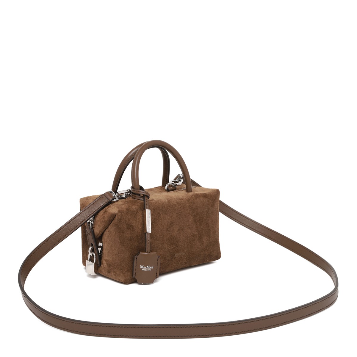 Max Mara Brown Suede Top-Handle Bag.