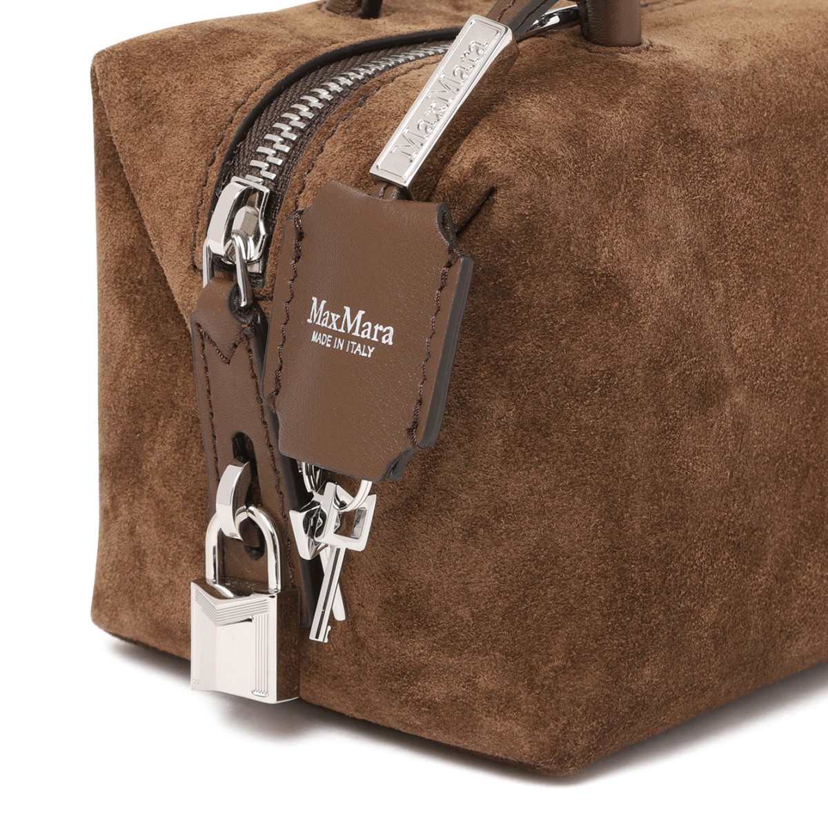 Max Mara Brown Suede Top-Handle Bag.
