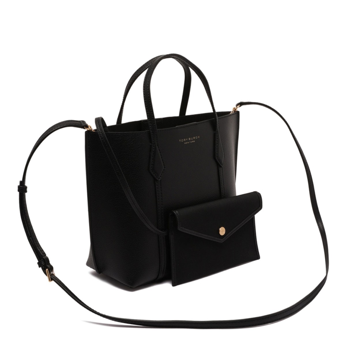 Tory Burch Black Leather Tote Bag.