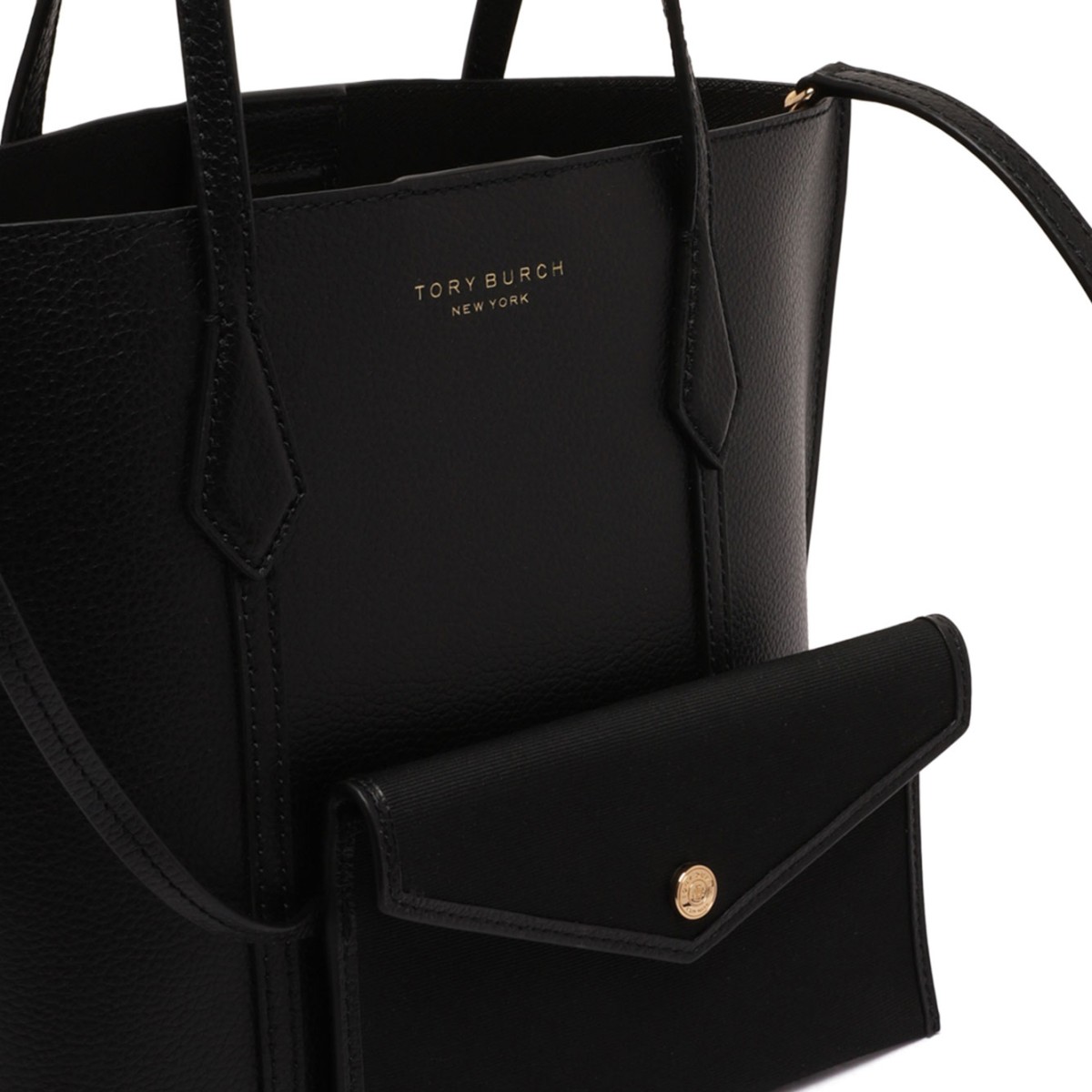 Tory Burch Black Leather Tote Bag.