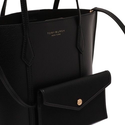Tory Burch Black Leather Tote Bag.