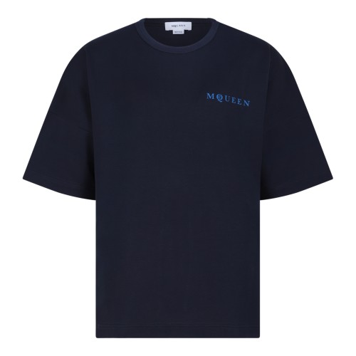 Alexander McQueen Navy Blue Cotton Logo T-Shirt.