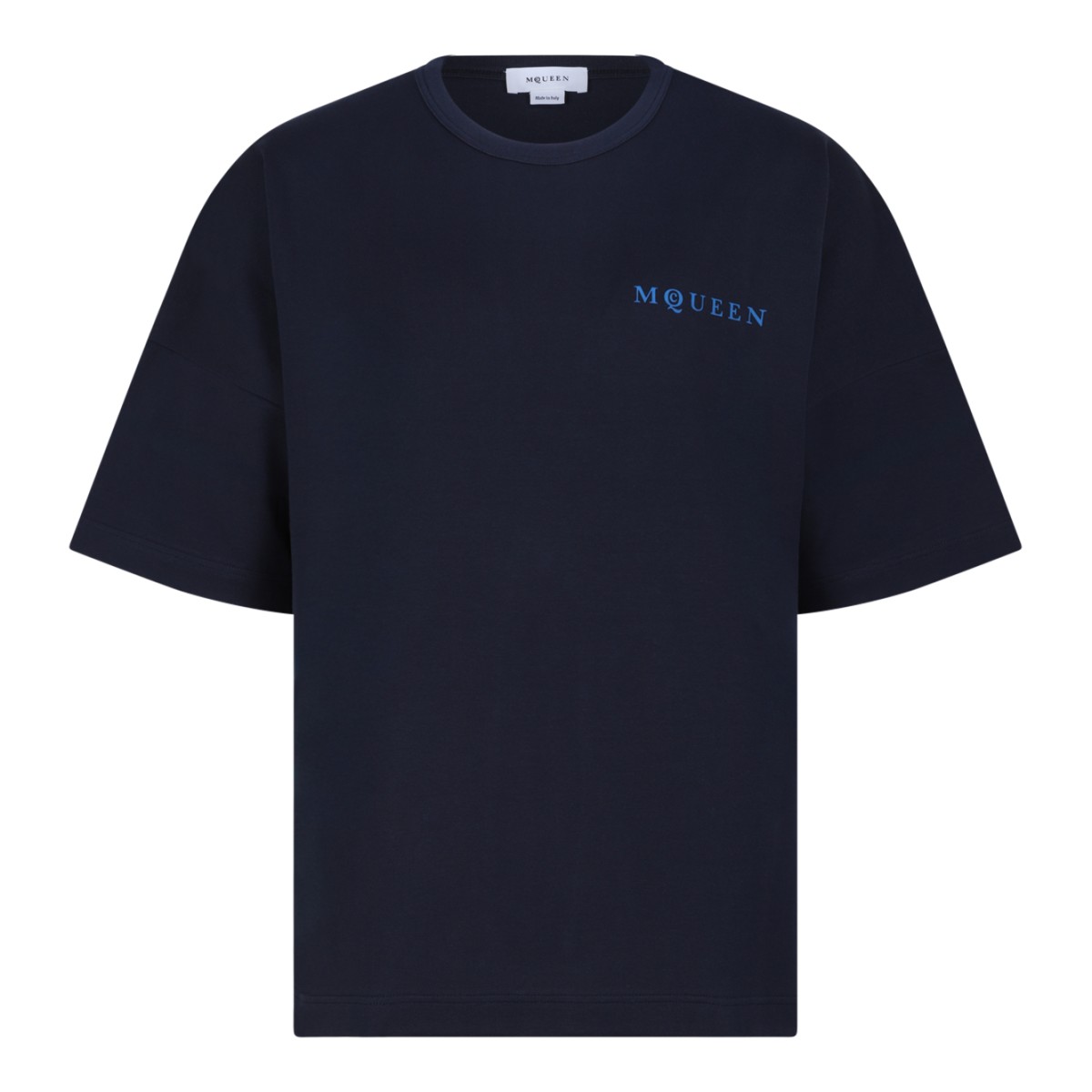 Alexander McQueen Navy Blue Cotton Logo T-Shirt.
