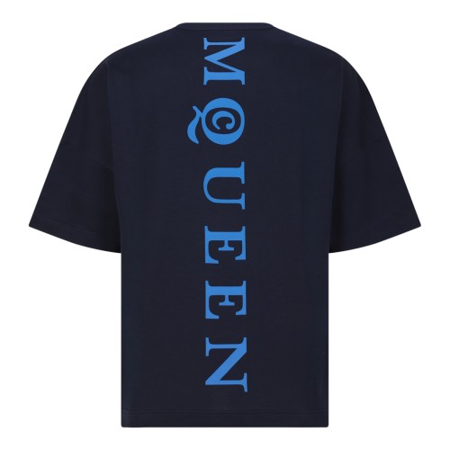 Alexander McQueen Navy Blue Cotton Logo T-Shirt.
