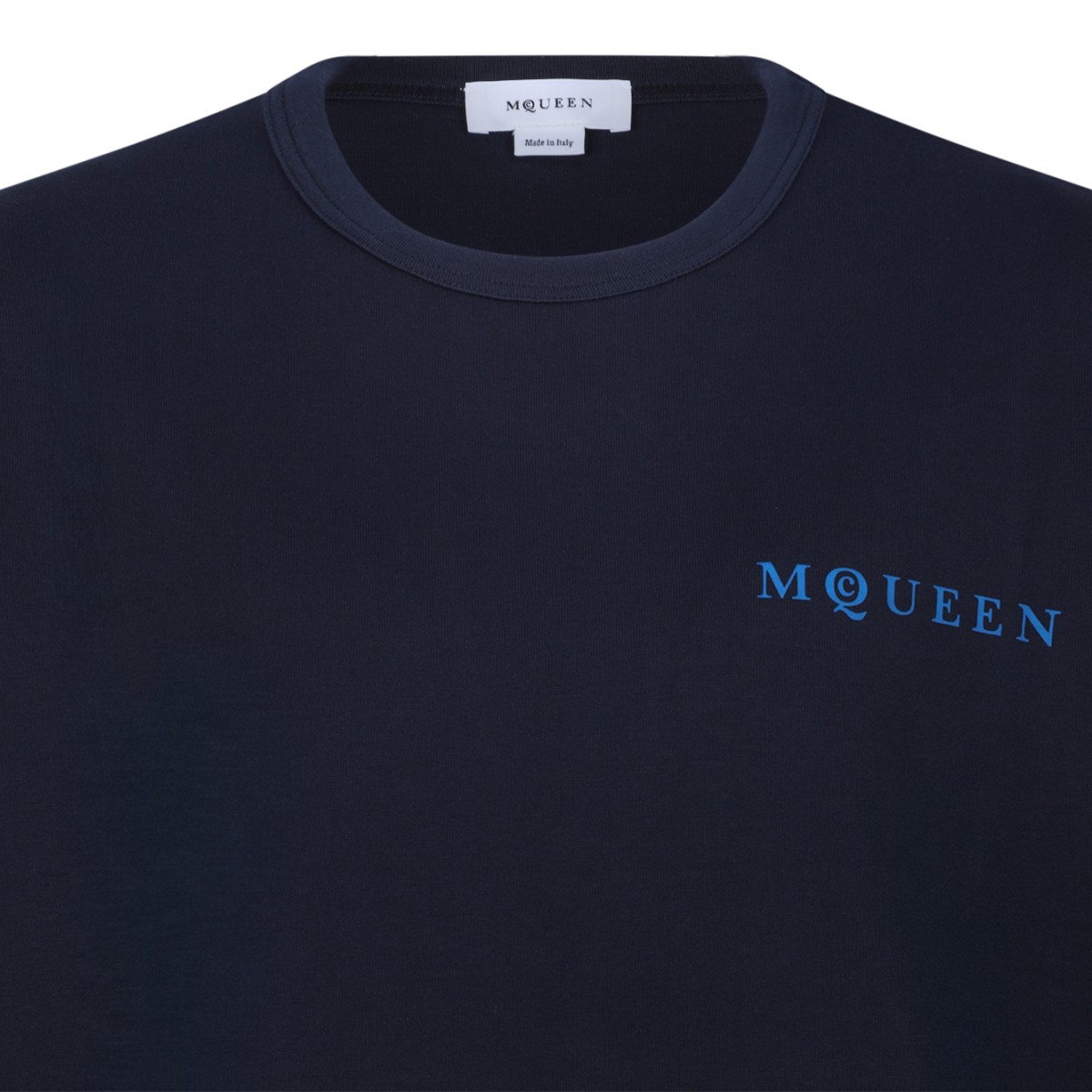 Alexander McQueen Navy Blue Cotton Logo T-Shirt.