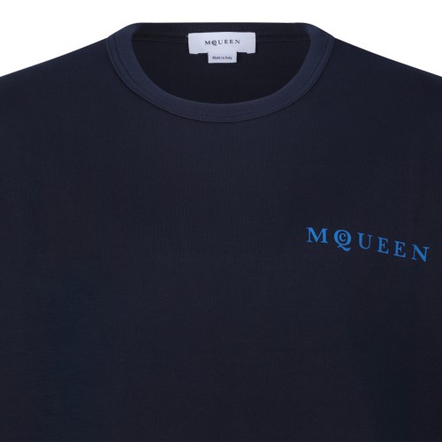 Alexander McQueen Navy Blue Cotton Logo T-Shirt.