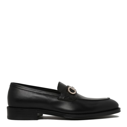 Ferragamo Black Leather Loafers.