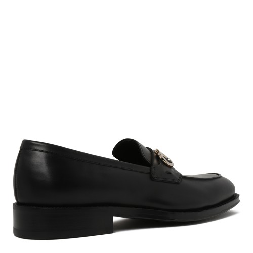 Ferragamo Black Leather Loafers.