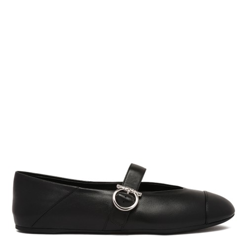 Ferragamo Black Gancini Ballet Shoes.