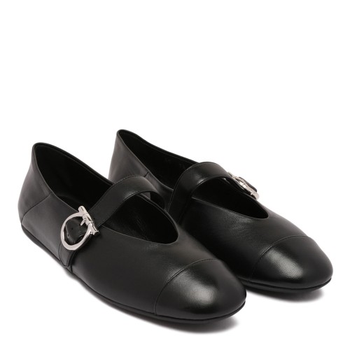 Ferragamo Black Gancini Ballet Shoes. 2