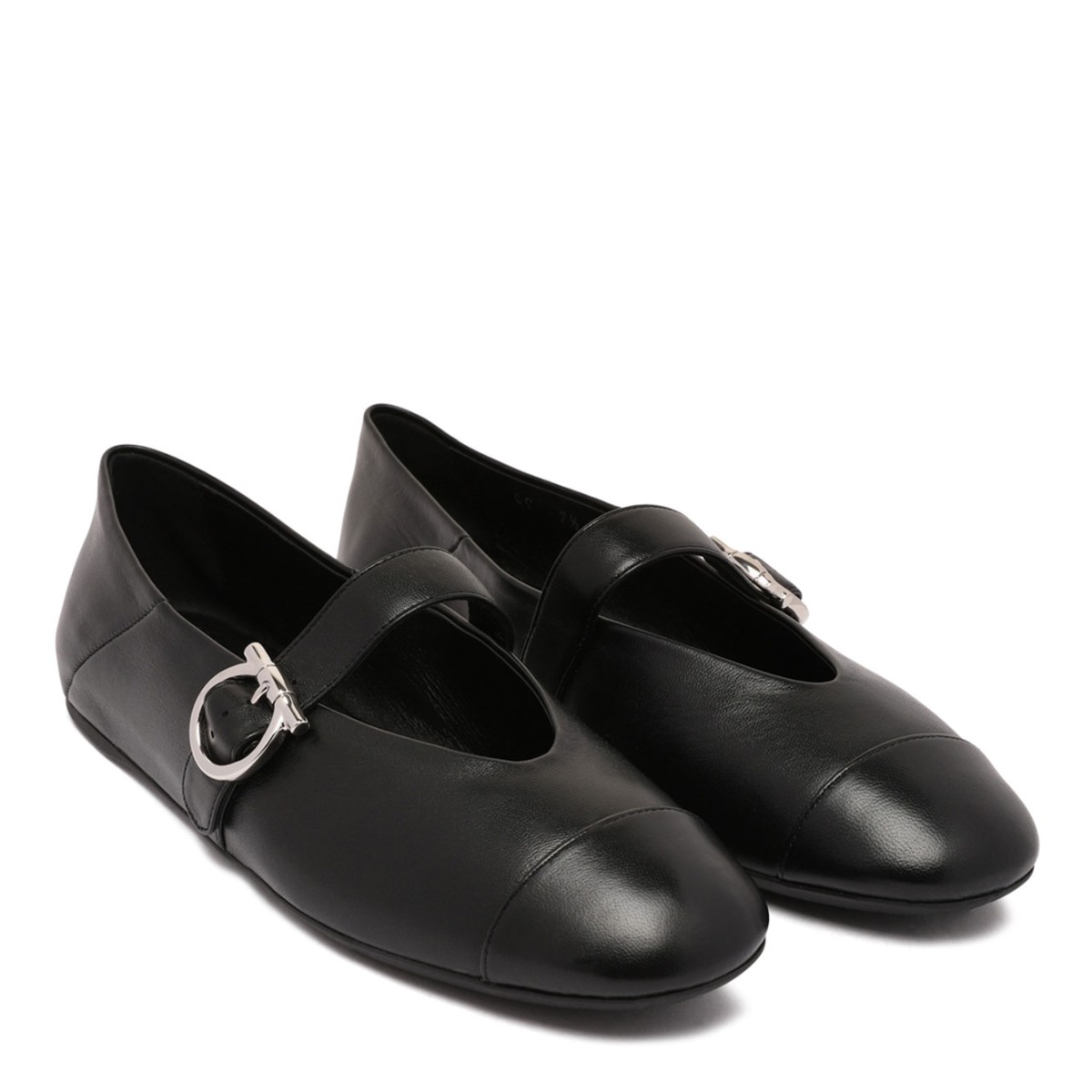 Ferragamo Black Gancini Ballet Shoes.