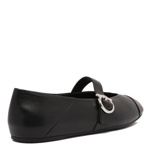 Ferragamo Black Gancini Ballet Shoes.