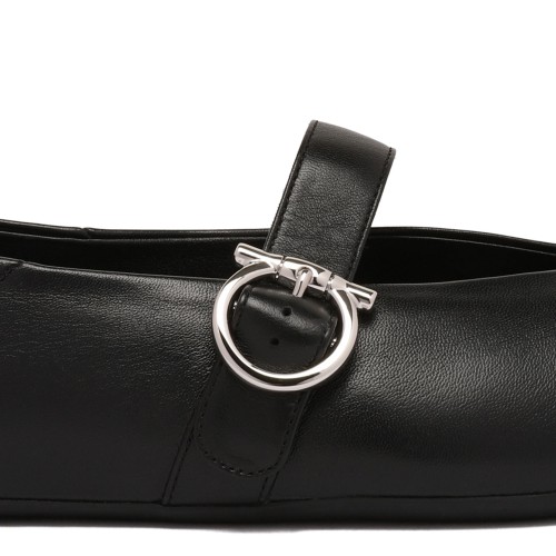 Ferragamo Black Gancini Ballet Shoes.