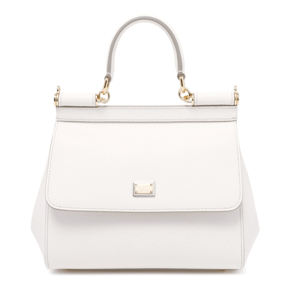 Dolce & Gabbana White Leather Sicily Top-Handle Bag.