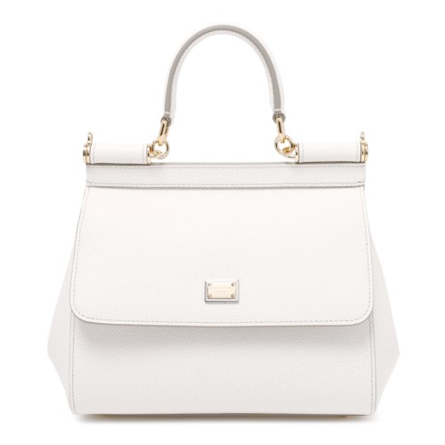 Dolce & Gabbana White Leather Sicily Top-Handle Bag.