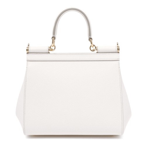 Dolce & Gabbana White Leather Sicily Top-Handle Bag.