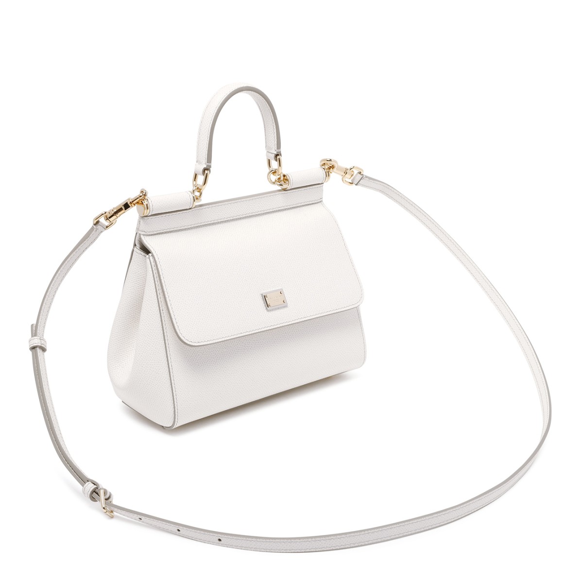 Dolce & Gabbana White Leather Sicily Top-Handle Bag.