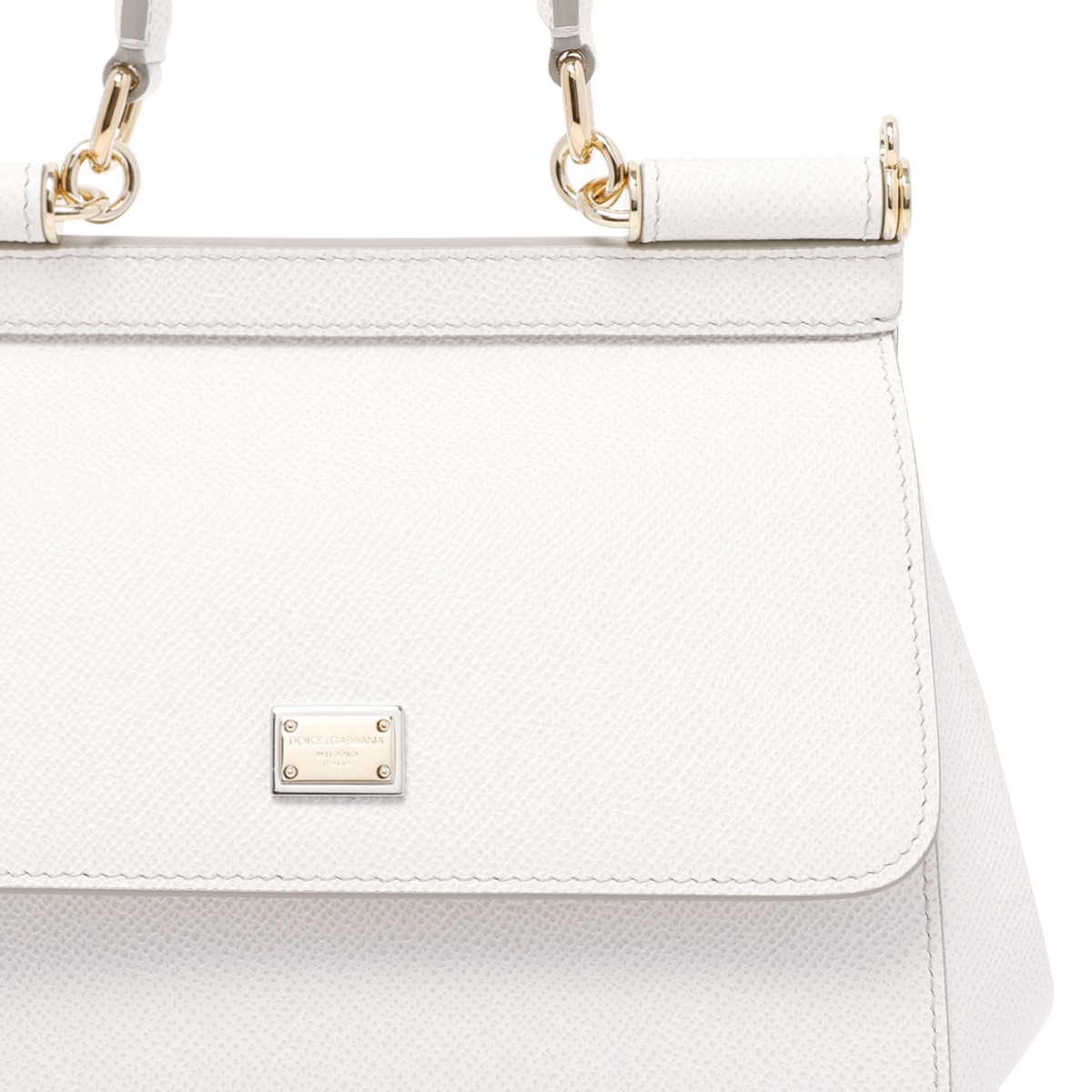Dolce & Gabbana White Leather Sicily Top-Handle Bag.
