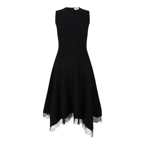 Alexander McQueen Black Asymmetric Midi Dress.