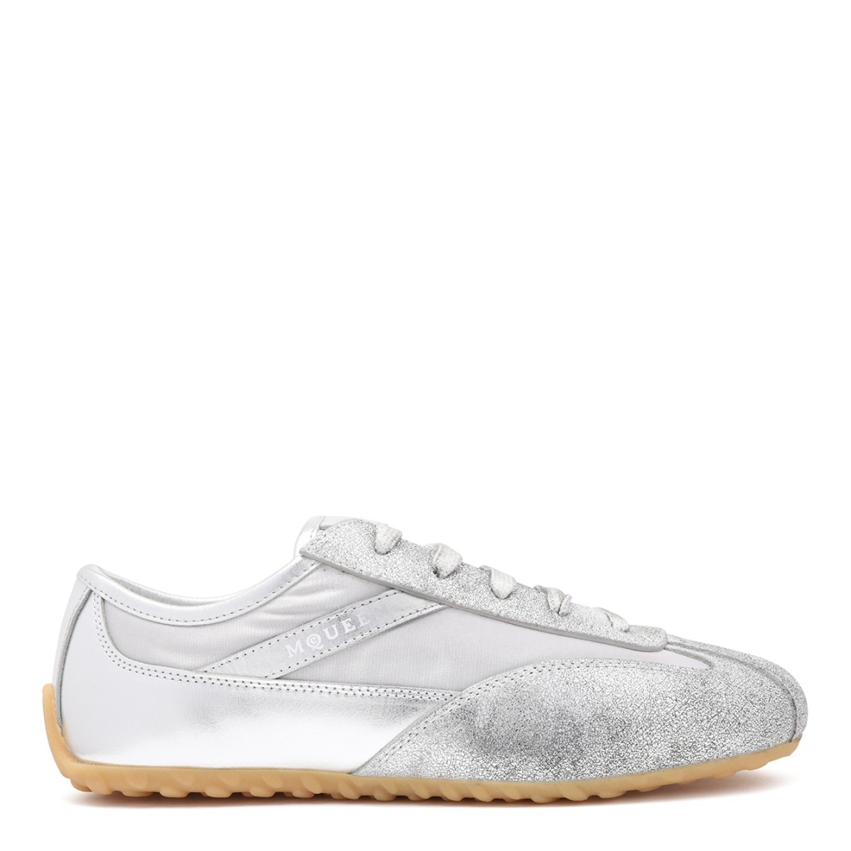 Alexander McQueen White and Silver Leather Sneakers.