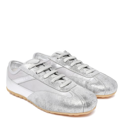 Alexander McQueen White and Silver Leather Sneakers. 2
