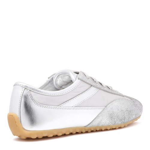 Alexander McQueen White and Silver Leather Sneakers.