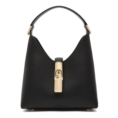 Furla Black Leather Mini Hobo Bag.