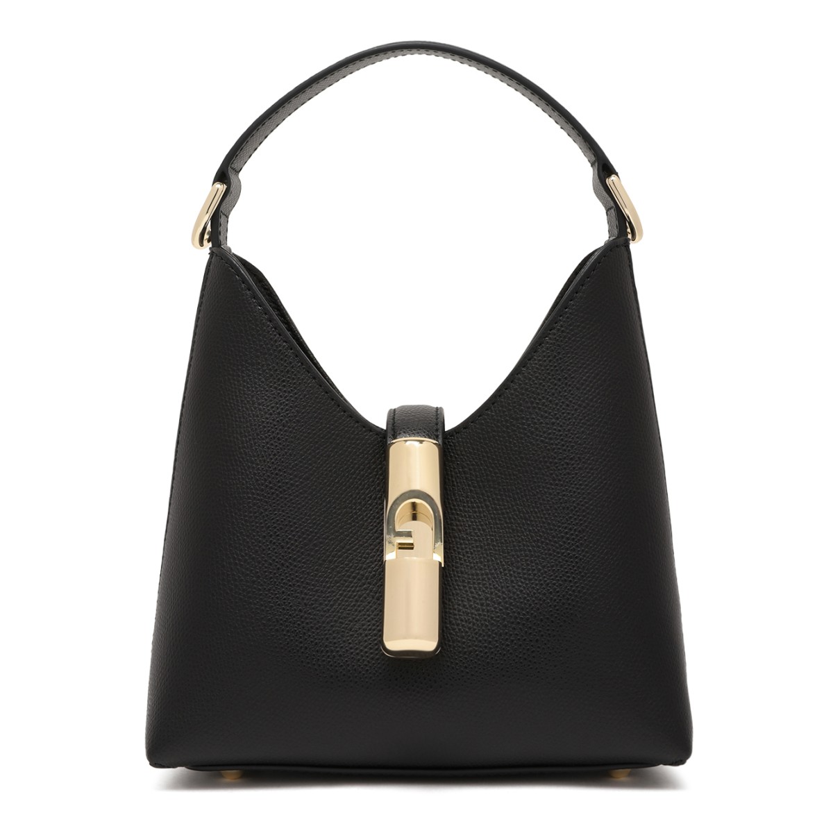 Furla Black Leather Mini Hobo Bag.