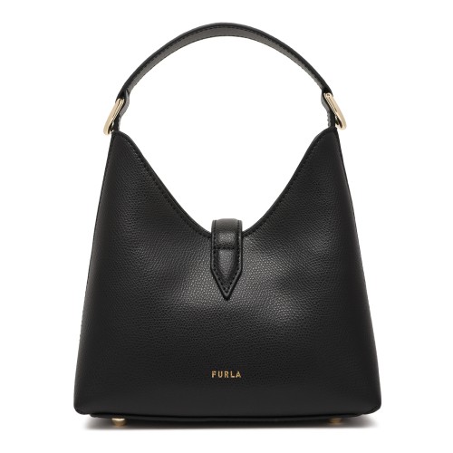 Furla Black Leather Mini Hobo Bag. 2