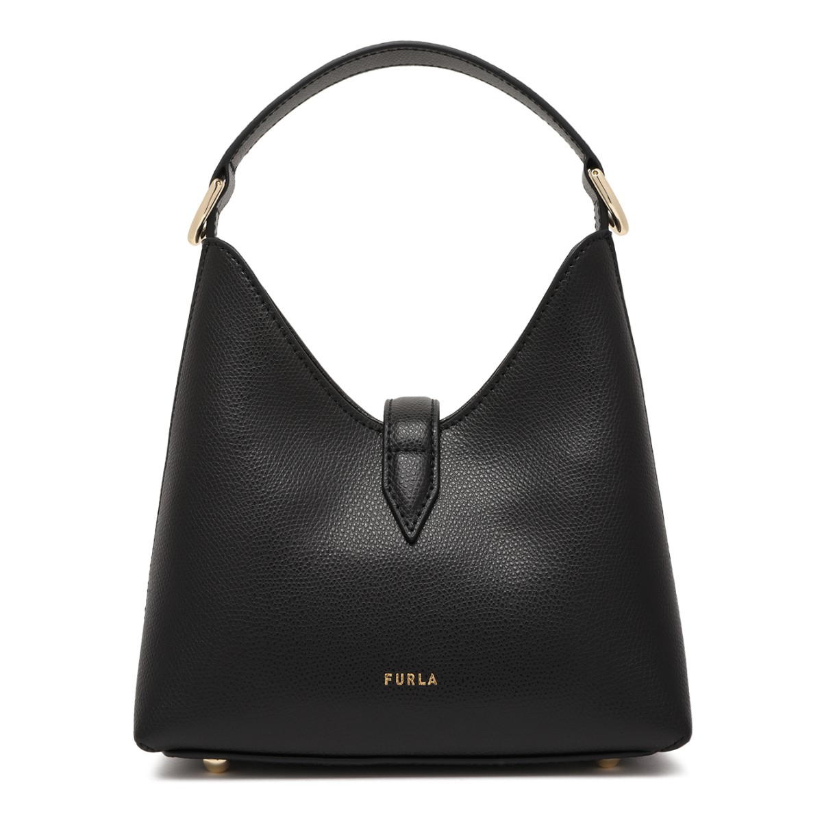 Furla Black Leather Mini Hobo Bag.