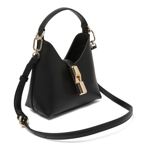 Furla Black Leather Mini Hobo Bag.