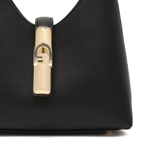 Furla Black Leather Mini Hobo Bag.