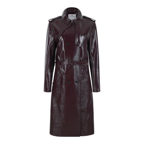 Courrges Dark Burgundy Coated Leather Trench Coat.