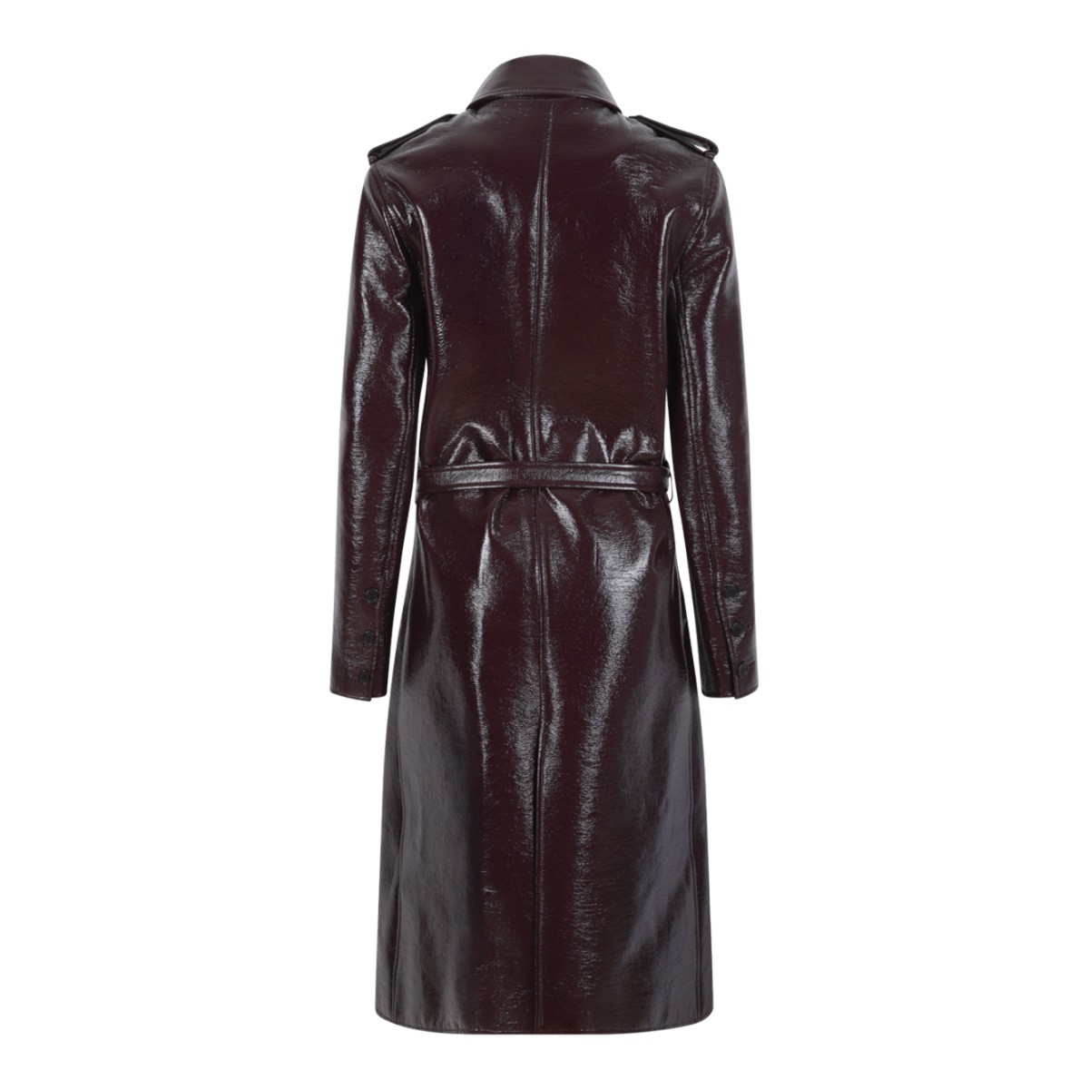 Courrges Dark Burgundy Coated Leather Trench Coat.
