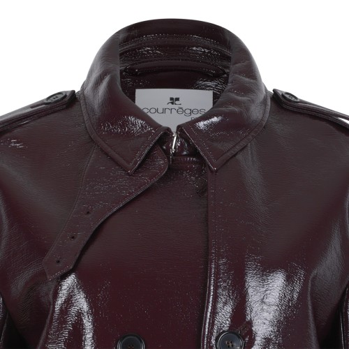 Courrges Dark Burgundy Coated Leather Trench Coat.
