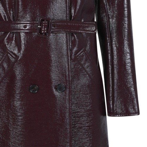 Courrges Dark Burgundy Coated Leather Trench Coat.