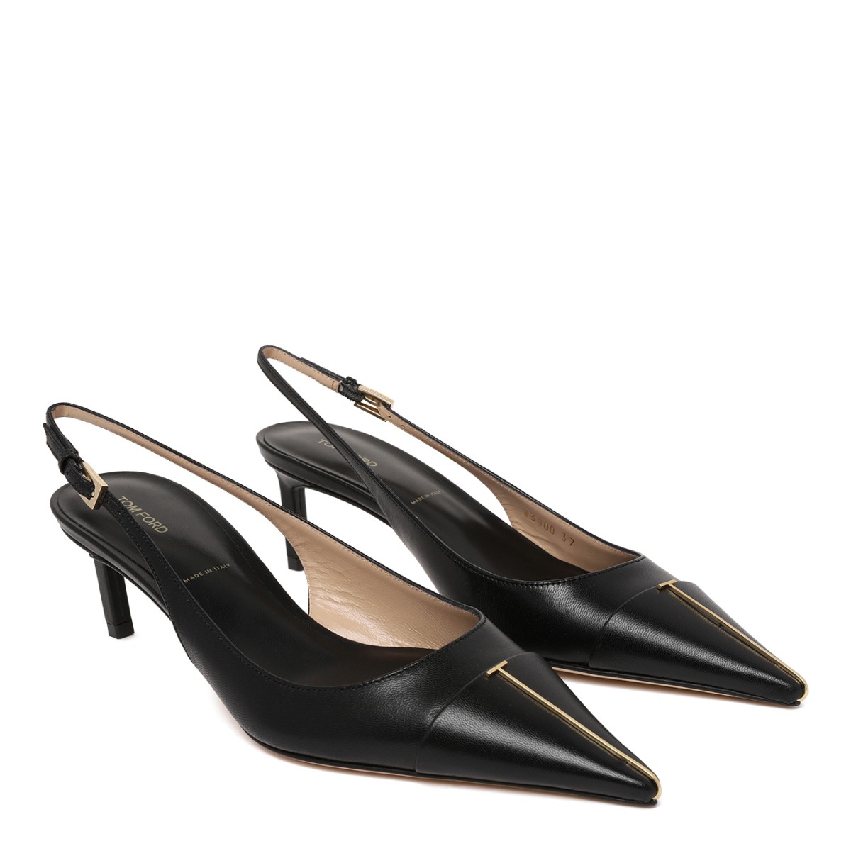 Tom Ford Black Leather Slingback Pumps.