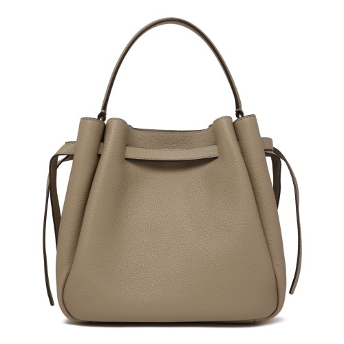 Tory Burch Taupe Leather Bucket Bag.