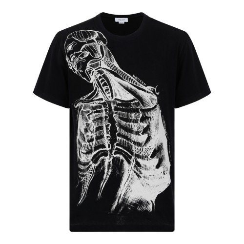 Alexander McQueen Black Skeleton Print Cotton T-Shirt.