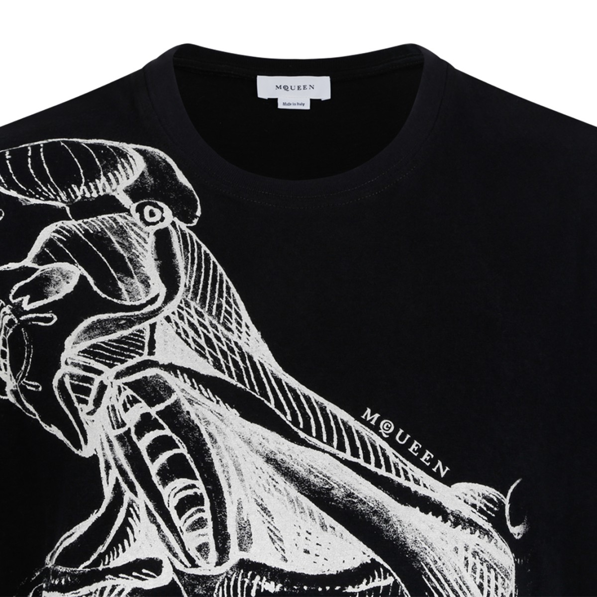Alexander McQueen Black Skeleton Print Cotton T-Shirt.