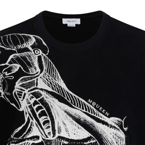 Alexander McQueen Black Skeleton Print Cotton T-Shirt.