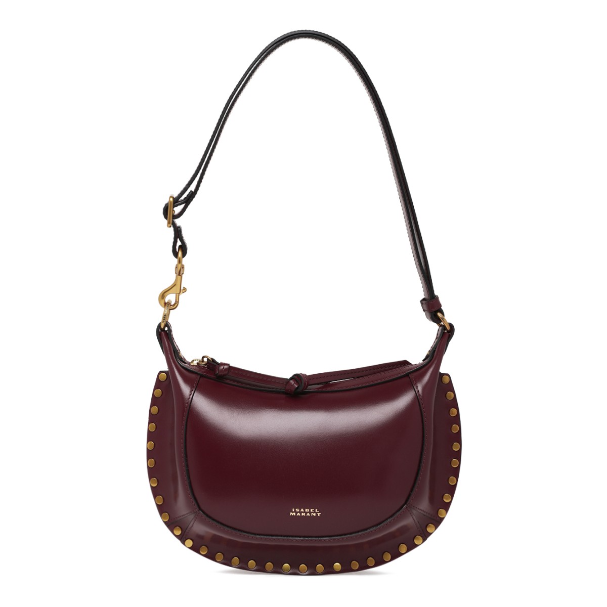 Isabel Marant Burgundy Leather Studded Shoulder Bag.