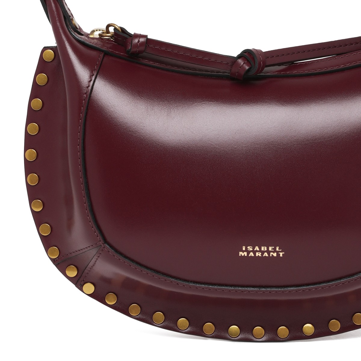 Isabel Marant Burgundy Leather Studded Shoulder Bag.
