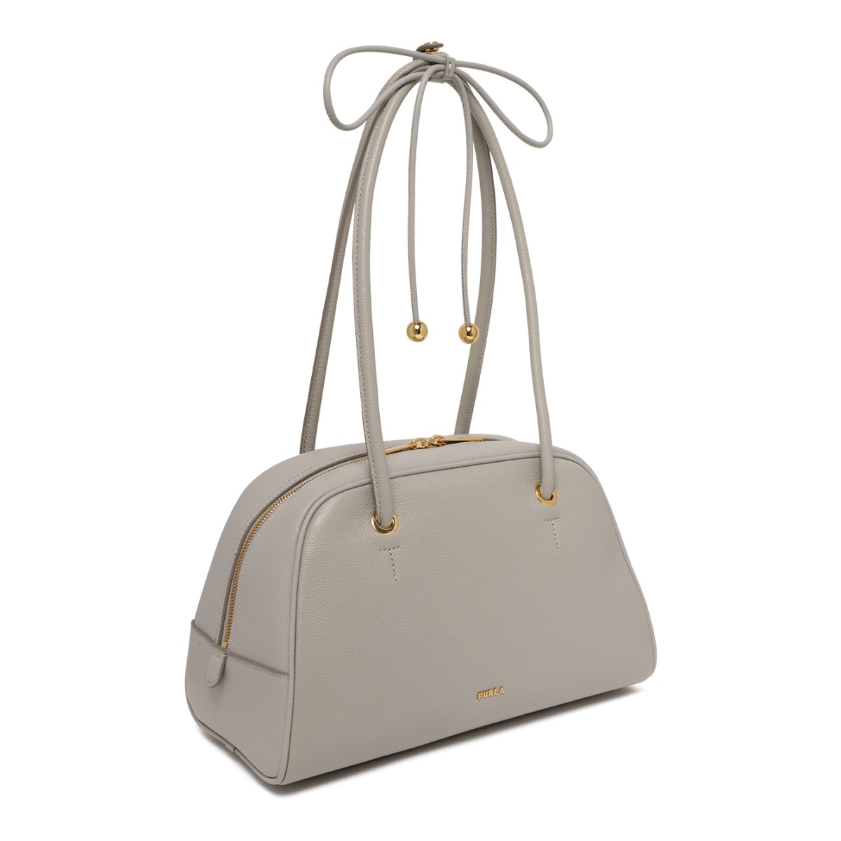 Furla Light Grey Leather Top-Handle Bag.