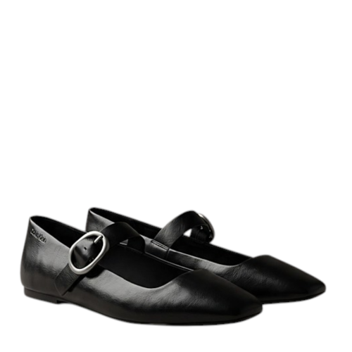 Calvin Klein Black Leather Mary Jane Flats. 2