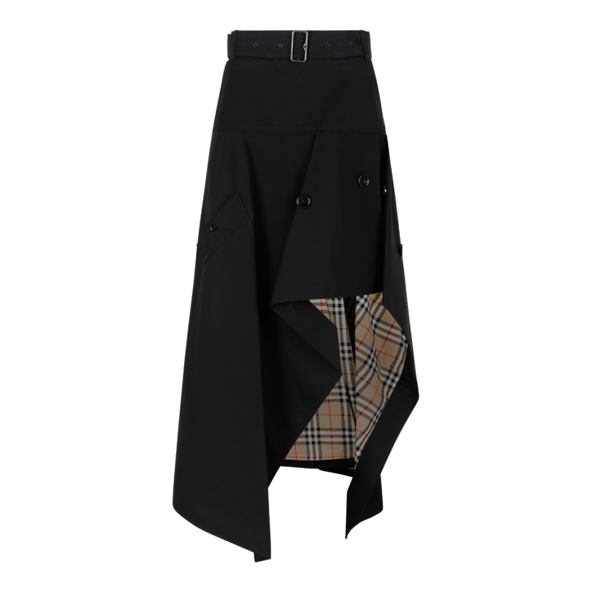 Burberry Black Asymmetric Check-Lined Skirt.