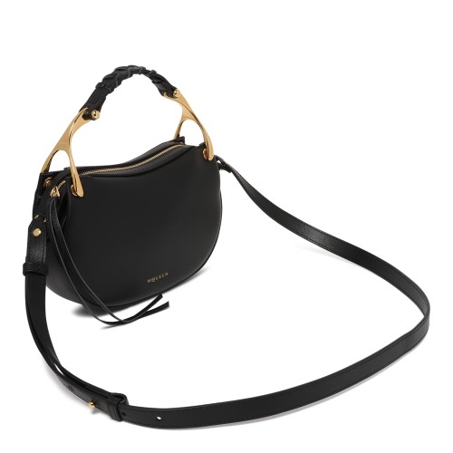 Alexander McQueen Black Leather Hobo Bag with Gold-Tone Handle.